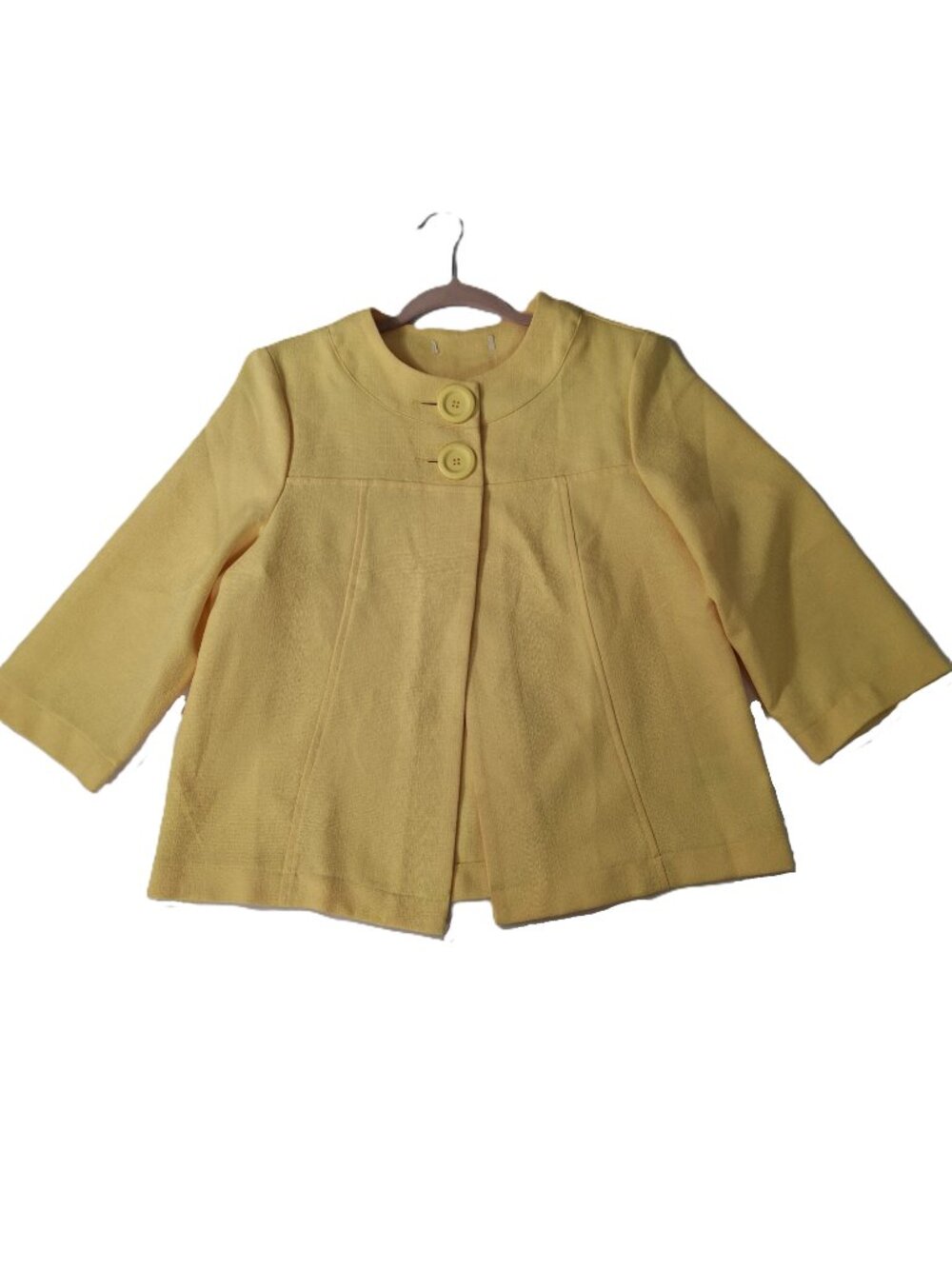 Bright Yellow Sz 12 Light Boxy ¾ Sleeve Relaxed Blazer Jacket Vintage Unlined